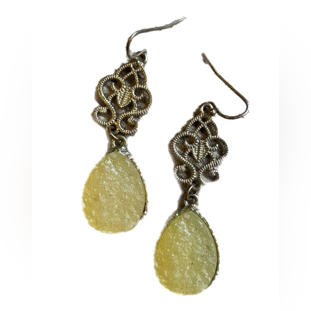 Dangle Earrings Druzy-like Yellow White with Gold